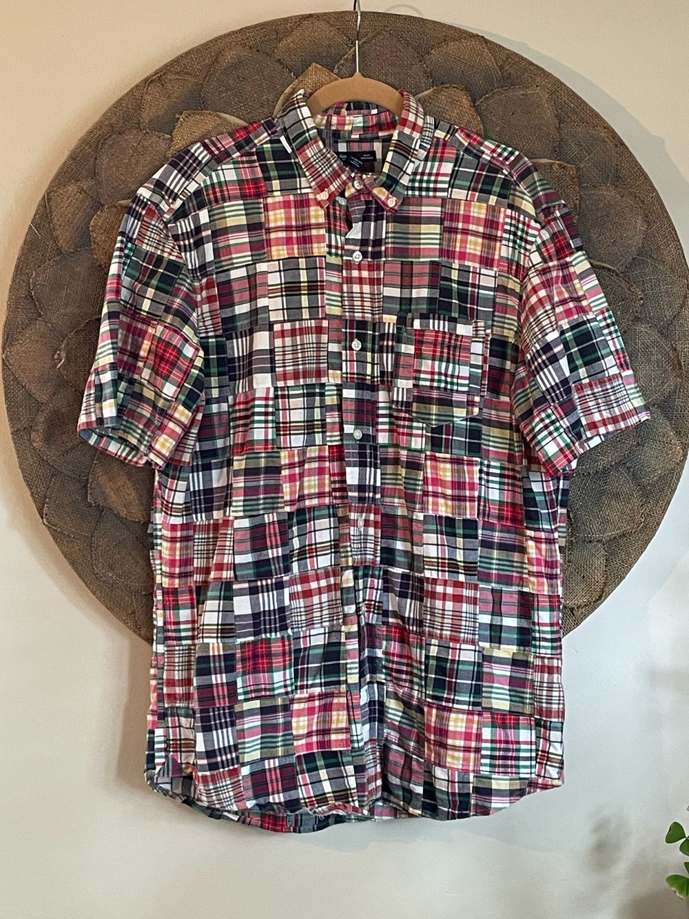 GAP Men’s Plaid Patchwork Button Down Shirt